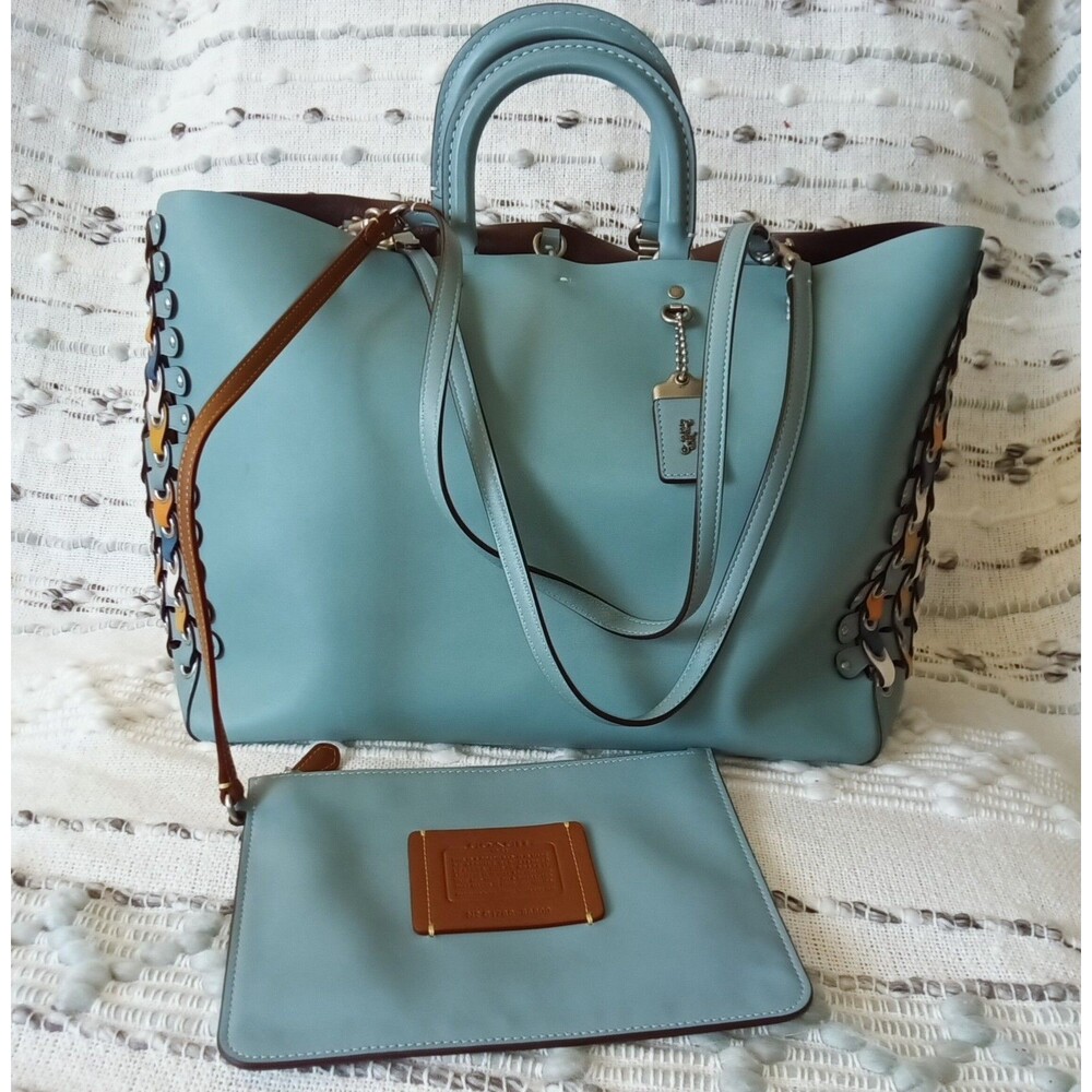 Coach Rogue 1941 Tote Bag with Link Steel Blue Glovetanned Leather 86809